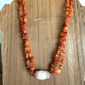 Vintage Carnelian With Silver Accents & Beads  Necklace Chunky Statement‎